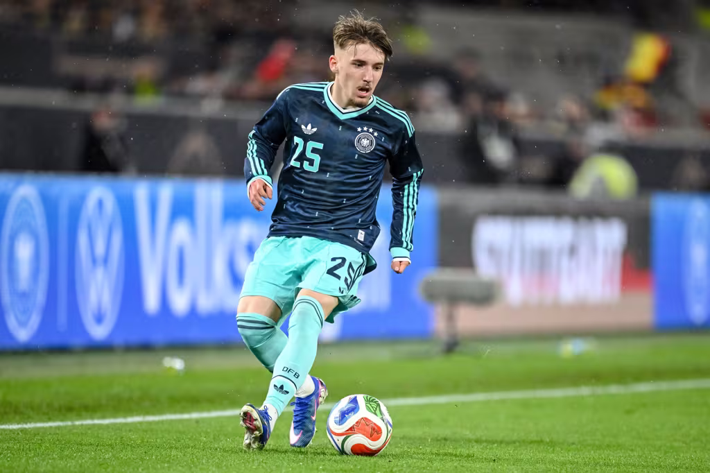 Stuttgart, Germany - March 30: Lennart Karl of Germany controls the Ball during the international friendly match between Germany and Ghana at MHP Arena on March 30, 2026 in Stuttgart, Germany. (Photo by Harry Langer/DeFodi Images/DeFodi via Getty Images)